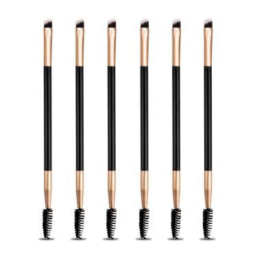 Imagem de Kit 6 Pincéis Duplo Ponta Chanfrada e Escovinha Sobrancelha