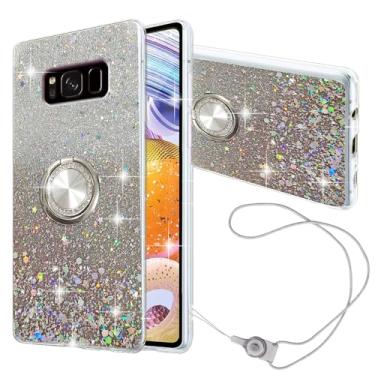 Imagem de Nouxwerx Capa para Samsung Galaxy S8, capa de telefone para Galaxy S8 feminina, com glitter, fofo, luxuoso, macio, de silicone, transparente, com suporte, à prova de choque, capa de proteção total