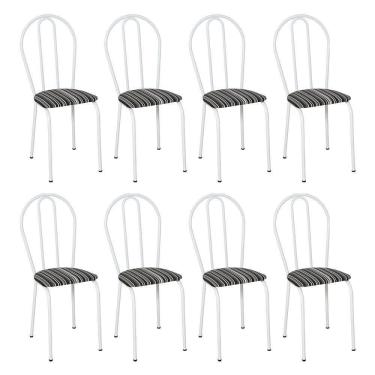 Imagem de Kit 8 Cadeiras De Cozinha Texas Estampado Listrado Pés De Ferro Branco - Pallazio