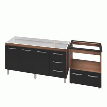 Imagem de Moblis Móveis, Armário Gabinete Balcão para Pia 138 cm Carina Balcão para Cooktop 5 Bocas Forno Elétrico Elisa Savana frente Preta