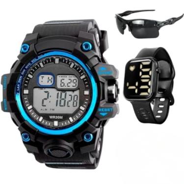 Imagem de Kit Presente Homem: Relogio Esportivo Militar A Prova D'água 30m Cronometro + Digital Casual Social Oculos de Sol Tatico + Caixa Exclusiva