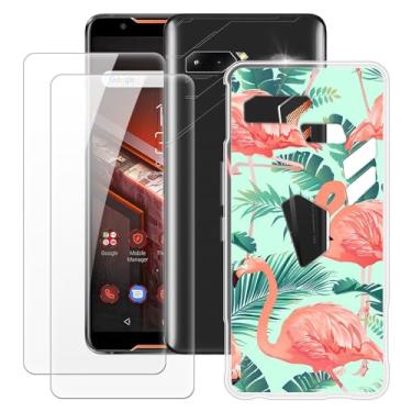 Imagem de MILEGOO Capa para Asus ROG Phone ZS600KL + 2 peças protetoras de tela de vidro temperado, capa ultrafina de silicone TPU macio à prova de choque para Asus ROG Phone ZS600KL (6 polegadas) Flamingo