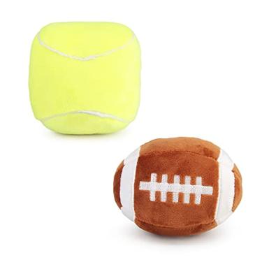 Imagem de Bolas interativas para cães, pacote com 2 bolas de pelúcia para cães, bola de tênis, rúgbi, bola de brinquedo, esportes internos e externos, brinquedo de pelúcia para cães pequenos e médios (tênis +