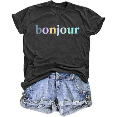 Imagem de Camiseta feminina Paris França Torre Eiffel Camiseta Viagem na França Camisetas de férias Paris Tops, Cinza 2, GG