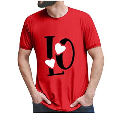 Imagem de Camiseta masculina de dia dos namorados, grande, estampada, amor dos namorados, para casal, roupas combinando para o dia dos namorados, Vermelho (masculino), GG