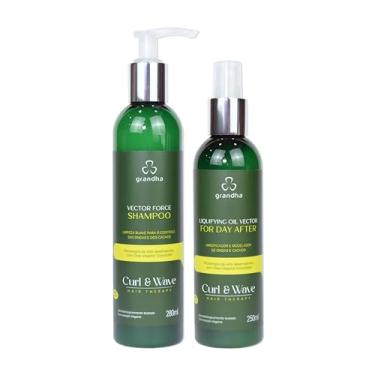 Imagem de Kit Grandha Vector Force Curl Wave para Cabelos Cacheados, Crespos e Ondulados (Shampoo + Liquifying Oil Vector For Day After)