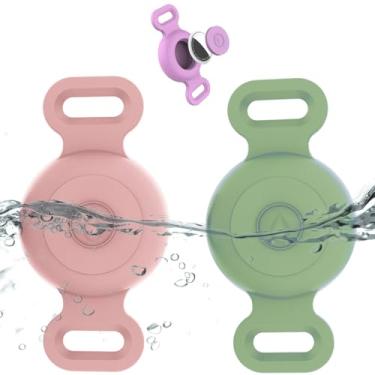 Imagem de Tyanuzz Suporte de coleira AirTag à prova d'água compatível com Apple AirTag, capa de silicone à prova d'água para coleira, suporte antiperda para rastreador GPS de cães e gatos (pacote com 2, rosa e