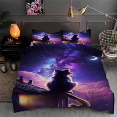 Imagem de Jogo de cama com 3 peças de capa de edredom solteiro céu estrelado de microfibra macia texturizada 172,7 x 228,6 cm e 2 fronhas, com fecho de zíper e laços