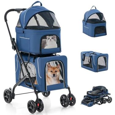 Imagem de Carrinho Passeio Pet Duplo Para Cães E Gatos 3 em 1 Dobrável Grande Porte Até 30kg PC204 (Azul-Marinho)