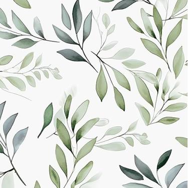 Imagem de Papel de parede de folha descasque e cole papel de parede aquarela papel de parede de contato com folhas verdes para armários papel de parede autoadesivo à prova d'água para bancada de cozinha 44,5 cm