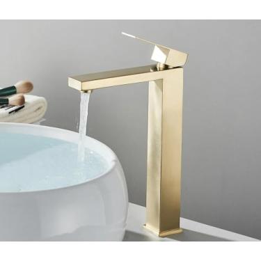 Imagem de Preto fosco torneira da bacia do banheiro ouro deck montar misturador de água fria pia estilo simples único furo torneiras pia do banho guindaste, escova ouro alto