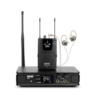 Imagem de SGPRO Sistema de monitor intra-auricular sem fio, sistema IEM mono com transmissor de metal, fones de ouvido para monitor receptor Bodypack, 85 frequências ajustáveis, operação de 85 metros para