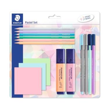 Imagem de Kit Pastel Set + 3 Stick Notes, STAEDTLER, Linha pastel, 61 SBK2 PAST, 12 Cores