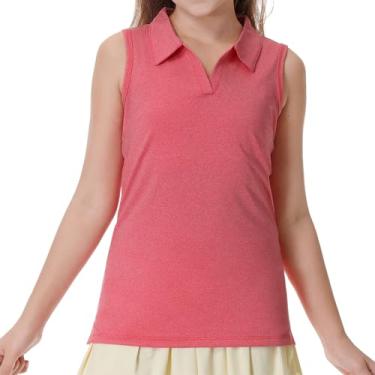 Imagem de ANIVIVO Camisetas polo para meninas, sem mangas, para golfe, tênis, gola V, atlética, leve, secagem rápida, Vermelho, M