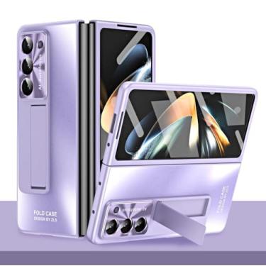 Imagem de Para samsung galaxy z fold 3 4 5 caso chapeamento dobradiça com caneta 360 protetor de tela cheia ag fosco à prova de choque kickstand capa, w5, para z fold 4