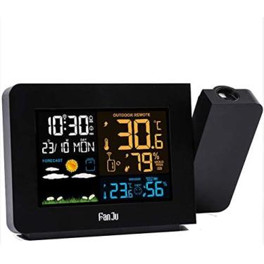 Imagem de Despertador de projeção, projetor de relógio digital, com estação meteorológica, adequado para quarto, relógio com projetor, com termômetro interno sem fio, monitor de temperatura infraverme