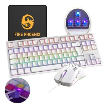 Imagem de Kit Teclado + Mouse Gamer 6400 Dpi Mecânico Led Rgb Switch Blue Abnt2 Bk05 Branco
