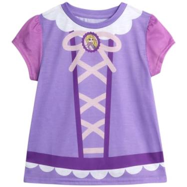 Imagem de Disney Camiseta para meninas - Cinderela, Pequena Sereia, Rapunzel, A Bela e a Fera - Camiseta Princesa para Crianças (2-6X), Roxo, princesa, 3 Anos