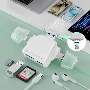 Imagem de Leitor de cartão de memória 7 em 1 USB 3.0 Lightning + USB C + USB A SD/TF/Micro SD para iPhone 15 14 13/iPad/Android/Samsung/PC/Câmera/Disco Rígido/Flash Drive/Adaptador de Áudio Tipo-C para fone de