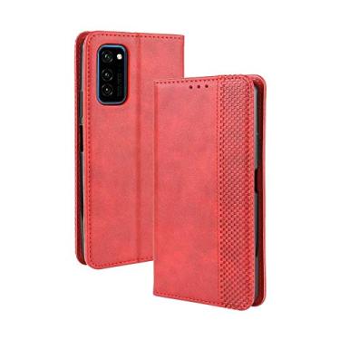 Imagem de Capa para Huawei Honor V30/V30 Pro, capa flip carteira com suporte de couro para Huawei Honor V30/V30 Pro, capa magnética retrô para celular, capa carteira com compartimentos para cartões