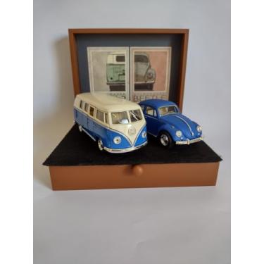 Imagem de Miniatura de Kombi VW 1962 e Fusca VW 1967, Escala 1:32, com Caixa de MDF