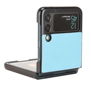 Imagem de Diaobaolee Capa compatível com Samsung Galaxy Z Flip 3, capa flip de couro com compartimento para cartão, design de carteira, design de para-choque, capa estável azul claro