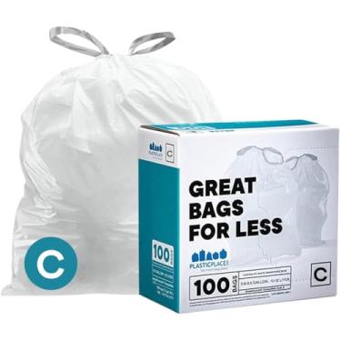 Imagem de Plasticplace Simplehuman (x) Code C Liners de lixo com cordão branco compatíveis com 2,6-3,2 galões/10-12 litros, 100 unidades