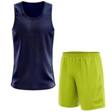 Imagem de Kit Calção Short Futebol Basquete Amarelo + Regata Masculina Lisa Básica Dry-Masculino