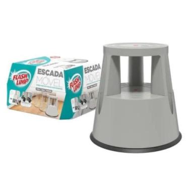 Imagem de Escada Banqueta Móvel Com Rodinhas Cinza Flash Limp - Flashlimp, FLP71