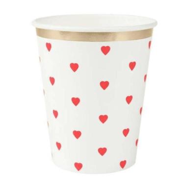 Imagem de Copo Descartável 270ml Branco com coração C/8 Unid. - Silves Festas