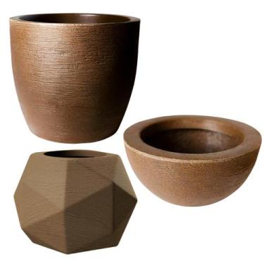 Imagem de Kit de 3 vasos para planta grafiato de luxo em polietileno para decora