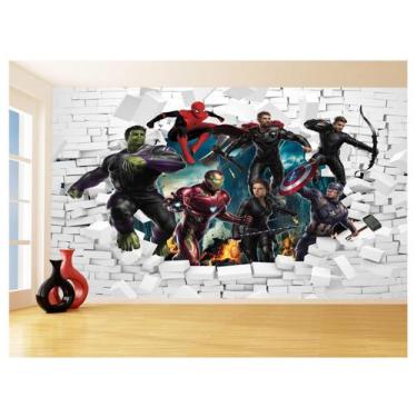 Imagem de Papel De Parede 3D Vingadores Entrando Quarto 3,5M Nhma114 - Você Deco
