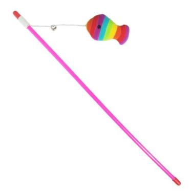 Imagem de Brinquedo Vara 50cm Longa c/ Guizo e Peixe de Pelúcia Varinha de Plást
