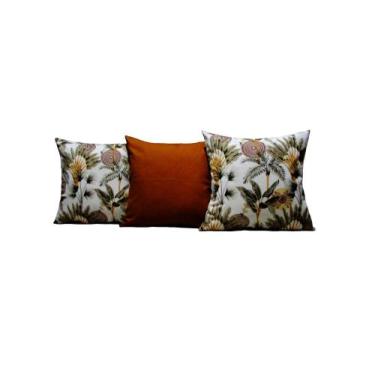 Imagem de Capas de Almofadas 60x60 Tecido Algodão Estampa Floral Conjunto 3 Peça