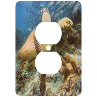 Imagem de 3dRose lsp_46106_6 Tartaruga marinha verde, Chelonia mydas, coletes bigeye jacks, Caranx sexfasciatus. Ilha Sipadan, capa de saída da Malásia