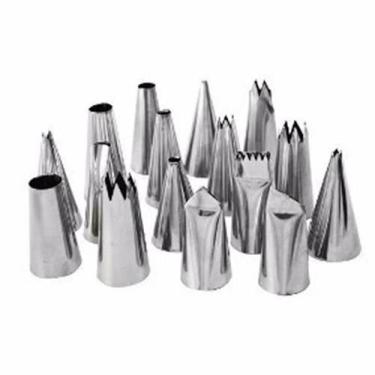 Imagem de Kit Bicos De Confeitar Em Inox 16 Peças Grande + Bico 1M - Isamar