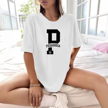 Imagem de Camisa Camiseta Feminina Estampada P Pedagogia 100% Algodão Fio 30.1 P