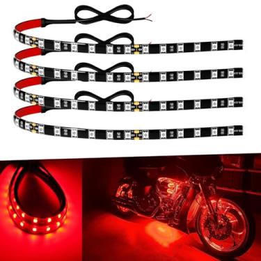 Imagem de Faixa de luz LED de 12 V 30,5 cm conectável luzes LED vermelhas para carros, motocicletas, carrinho de golfe, barco, náutico, impermeável, faixa de LED, para carro, pacote com 4