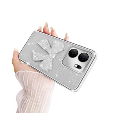 Imagem de Capa para celular BLU View 5 Pro, BLU View 5 Pro, para mulheres, com glitter, elegante, macia, transparente, TPU, fofo, laço 3D, cristal, brilhante, brilhante, capa protetora com alça para Blu View 5