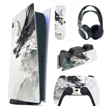 Imagem de PlayVital Conjunto completo de decalque para console ps5 edição digital, adesivo de vinil para controle ps5, estação de carregamento, fone de ouvido e controle remoto de mídia - Ink Spirit Dragon