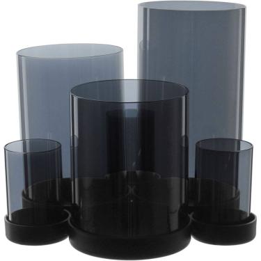 Imagem de CASTIÇAL PORTA VELA SUPORTE 6 PARTES HOME&CO BASE METAL VIDRO 19x22x23cm FUMÊ