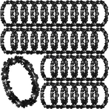 Imagem de Sherr 24 peças de colar de flores havaianas com luzes de LED havaianas com luzes LED para festas de carnaval tropical Luau Leis para baile de máscaras, Poliéster, Sem Pedra Preciosa