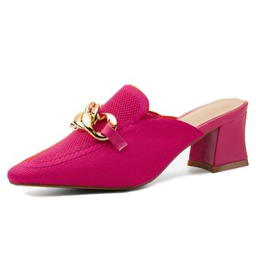Imagem de NEWBELLA Mules Shoes for Women Mousse Fit Mules Salto Mules Malha Ponta Fina - Elegante Confortável Elegante Malha Elegante Salto Fino Corrente Atraente para Ocasiões Casuais e Formais Rosa, rosa, 37