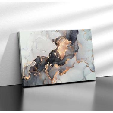 Imagem de Quadro Tecido Canvas Abstrato Mármore Gold Black Abstract - LindaCasaP
