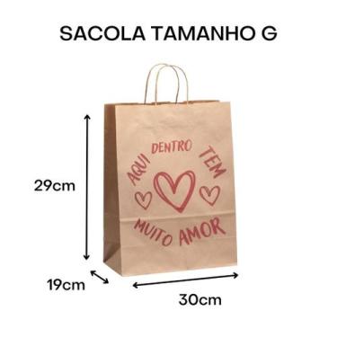 Imagem de 50 Sacolas Amor Kraft G Atacado Envio Rapido - MLBPEL