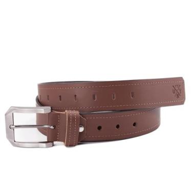Imagem de Cinto Masculino Costurado Casual Couro Largo Use Young, Marrom fivela 