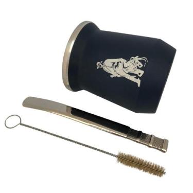 Imagem de Kit tereré cuia copo redondo 350ml alumínio parede dupla azul + bomba 