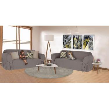 Imagem de Kit 2 Capas para Sofá 3 e 4 Lugares em Gorgurão Cor Grafite Resistente