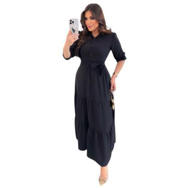 Imagem de Vestido Evangélico Alfaiataria Preto Longo Com Babado - Genérica, Únic