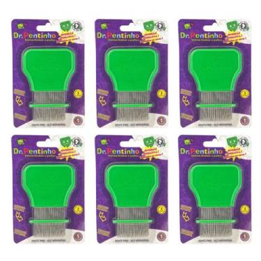 Imagem de Kit 6 Pente Fino  Inox Verde Piolhos e Lêndeas - Dr. Pentinho